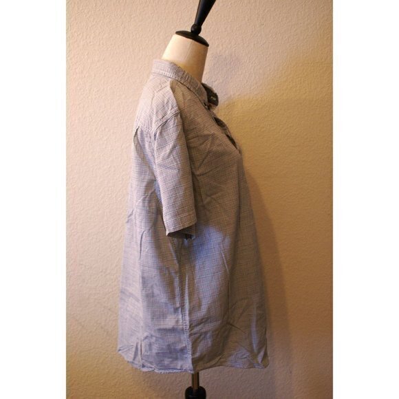 Men's Nautica Large Striped Blue Grey White Short Sleeved Button Down Shirt - Picture 2 of 8